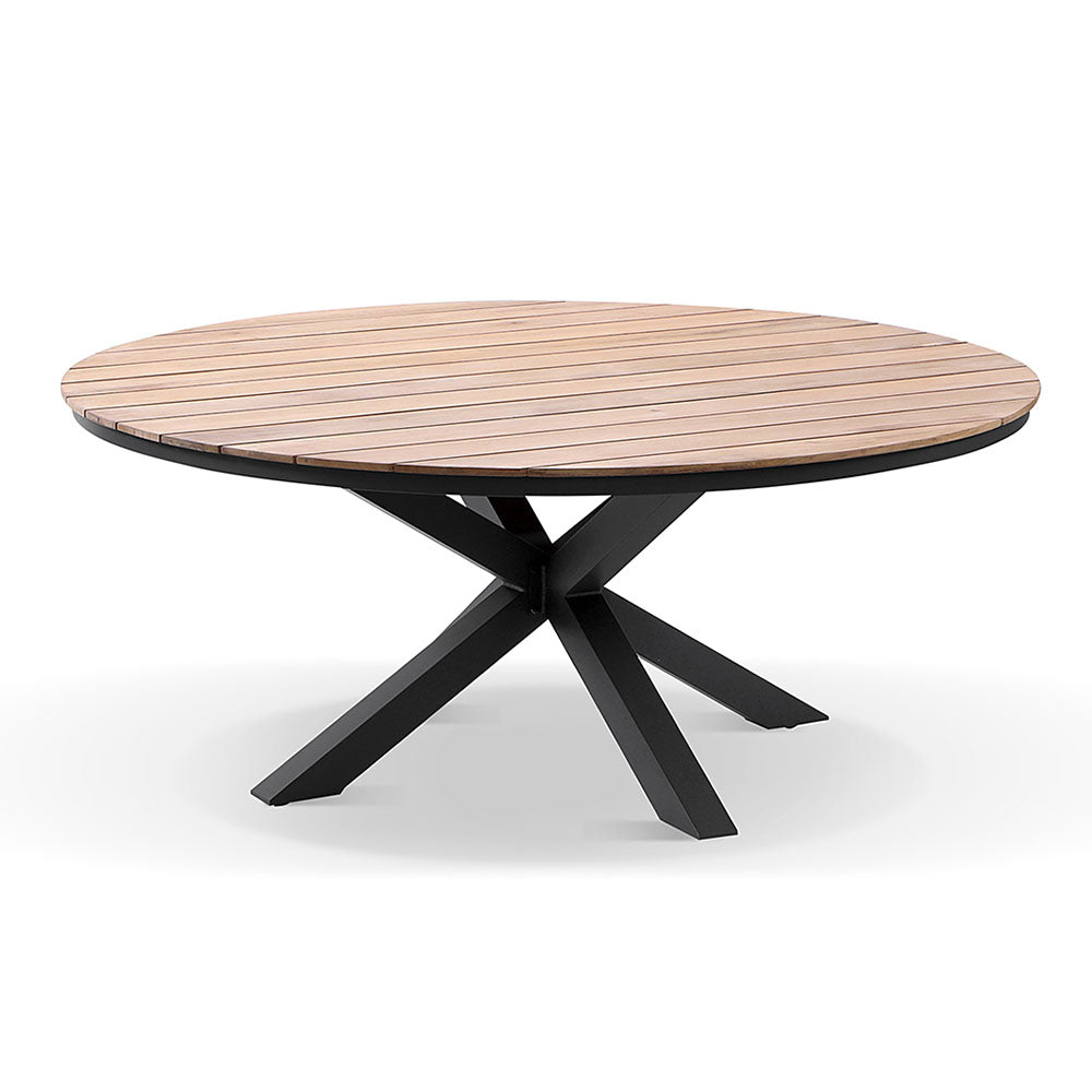 Tuscany Round 1.8m Outdoor Aluminium and Teak Dining Table with 8 Capri Chairs