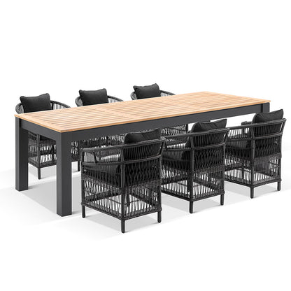 Balmoral 2.5 Outdoor Teak Top Aluminium Table with 8 Watego Malawi Style Chairs