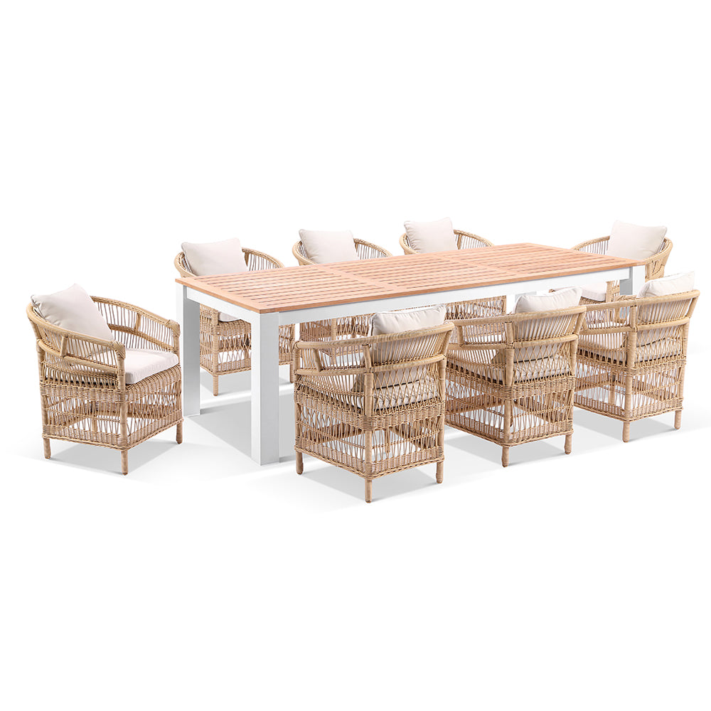 Balmoral 2.5 Outdoor Teak Top Aluminium Table with 8 Watego Malawi Style Chairs