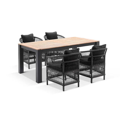 Balmoral 1.8m Outdoor Teak Top Aluminium Table with 6 Watego Malawi Style Chairs