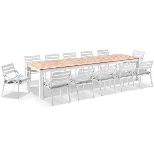 Balmoral 3.55m Teak Top Aluminium Table with 12 Kansas Dining Chairs