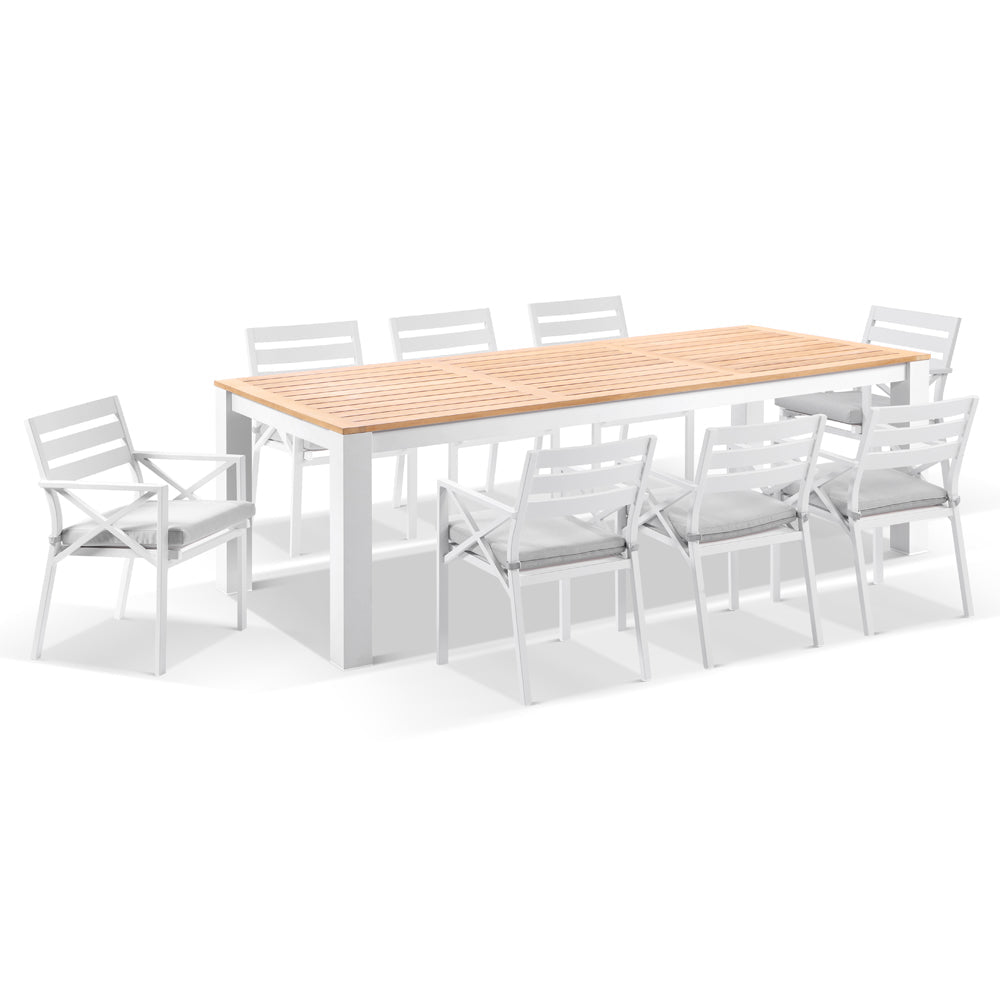 Balmoral 2.5m Teak Top Aluminium Table with 8 Kansas Dining Chairs