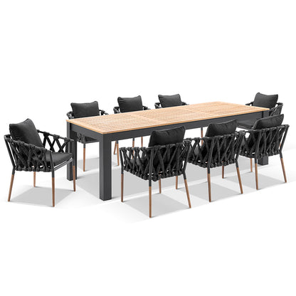 Balmoral 2.5m Outdoor Teak and Aluminium Dining Table with Cove Rope Chairs