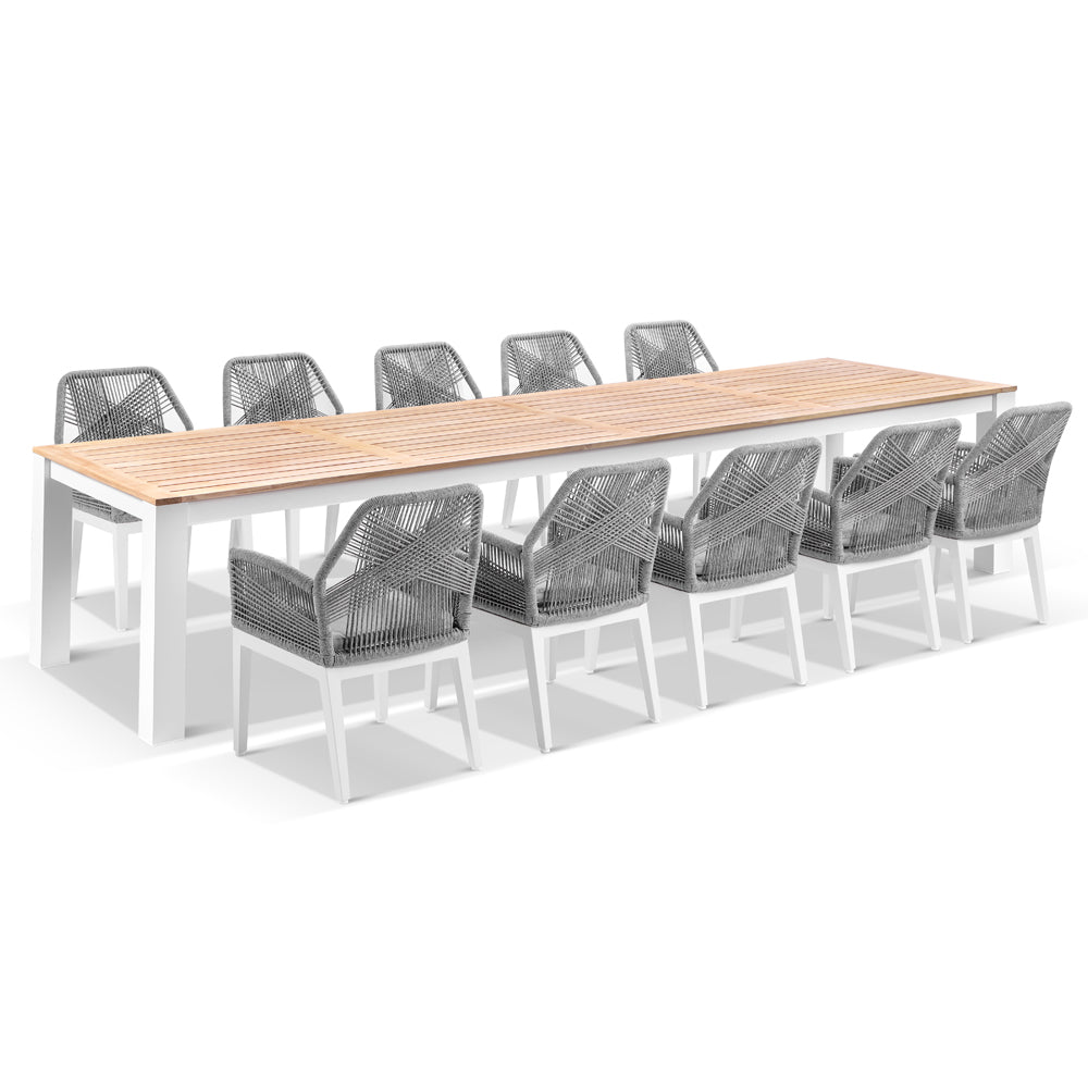 Balmoral 3.55m Outdoor Teak Top Aluminium Table with 12 Hugo Chairs