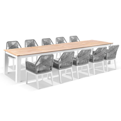 Balmoral 3.55m Outdoor Teak Top Aluminium Table with 12 Hugo Chairs
