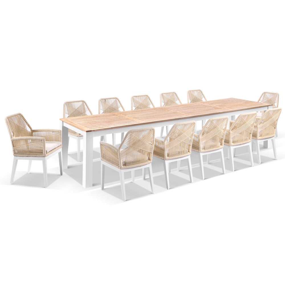 Balmoral 3.55m Outdoor Teak Top Aluminium Table with 12 Hugo Chairs