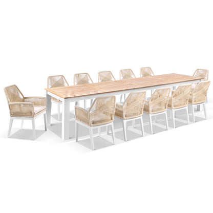 Balmoral 3.55m Outdoor Teak Top Aluminium Table with 12 Hugo Chairs