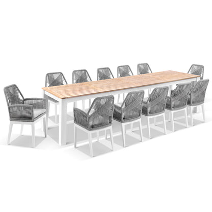 Balmoral 3.55m Outdoor Teak Top Aluminium Table with 12 Hugo Chairs