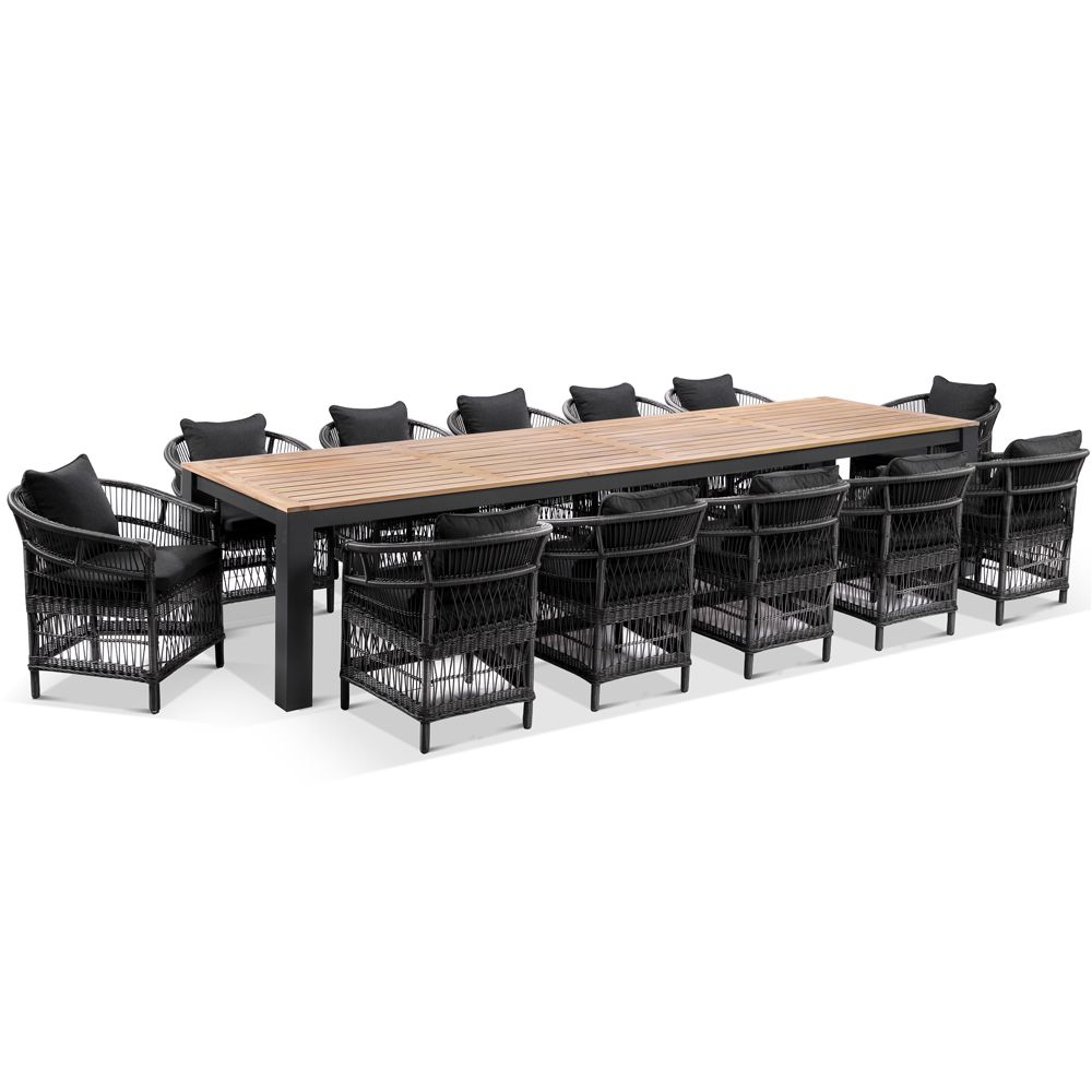 Balmoral 3.55m Outdoor Teak Top Aluminium Table with 12 Watego Malawi Chairs