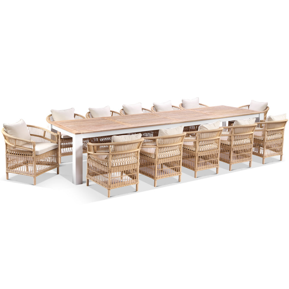 Balmoral 3.55m Outdoor Teak Top Aluminium Table with 12 Watego Malawi Chairs