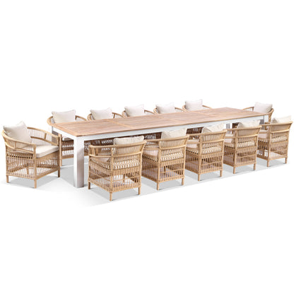 Balmoral 3.55m Outdoor Teak Top Aluminium Table with 12 Watego Malawi Chairs