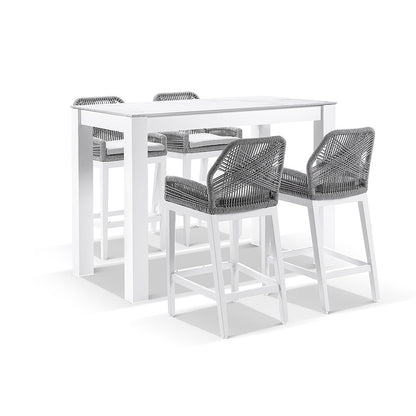 Hugo Ceramic 1.5m Aluminium Bar Table with 4x Hugo Rope Stools
