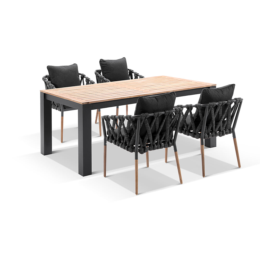 Balmoral 1.8m Outdoor Teak and Aluminium Dining Table with Cove Rope Chairs