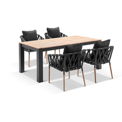Balmoral 1.8m Outdoor Teak and Aluminium Dining Table with Cove Rope Chairs