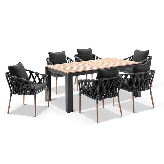 Balmoral 1.8m Outdoor Teak and Aluminium Dining Table with Cove Rope Chairs