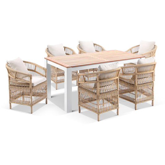 Balmoral 1.8m Outdoor Teak Top Aluminium Table with 6 Watego Malawi Style Chairs