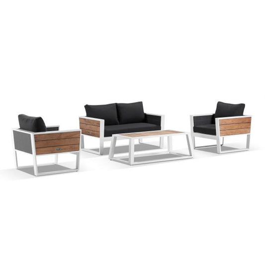 Corfu 2+1+1 Aluminium & Teak Lounge with Coffee Table with Sunbrella® cushions