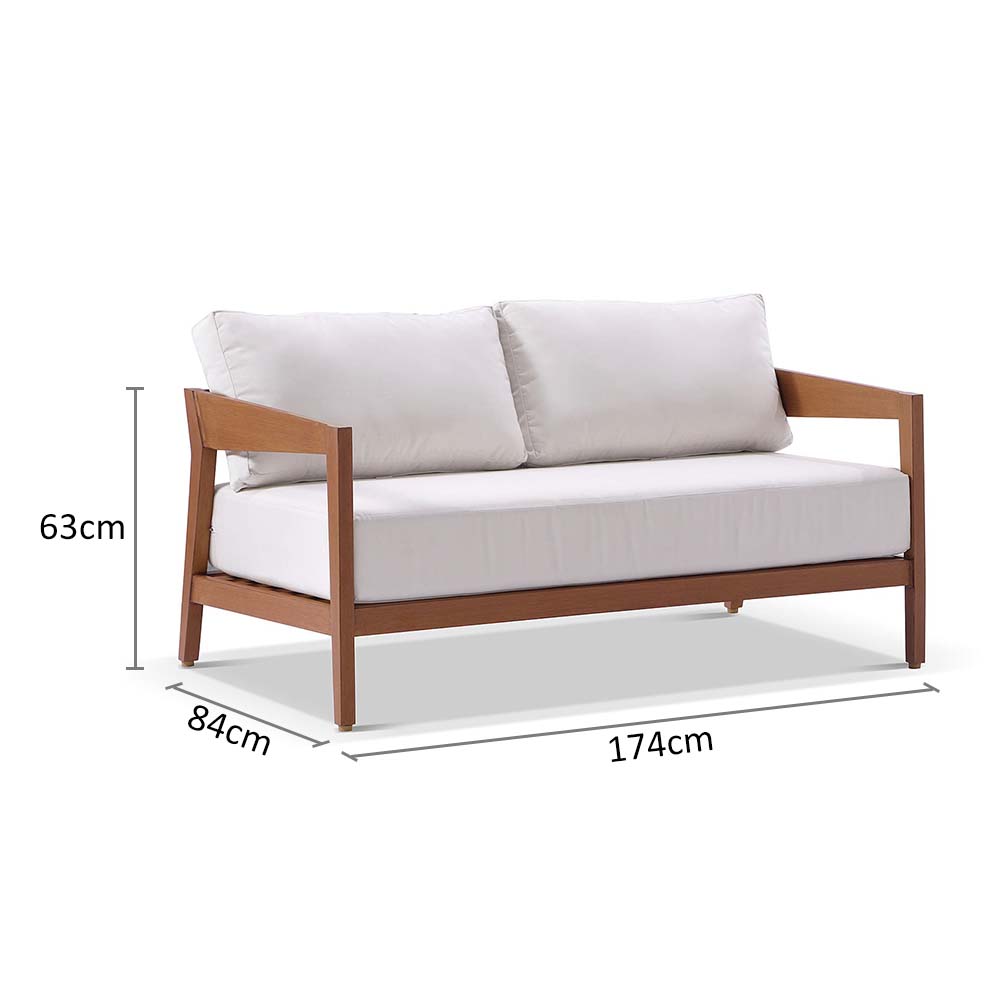 Bronte 2 Seater Outdoor Teak Look Aluminium Lounge with Sunbrella Cushions