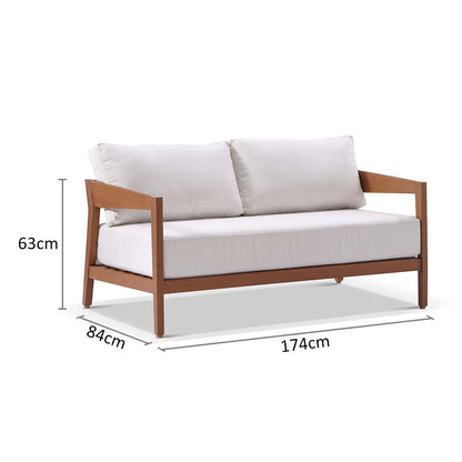 Bronte 2 Seater Outdoor Teak Look Aluminium Lounge with Sunbrella Cushions