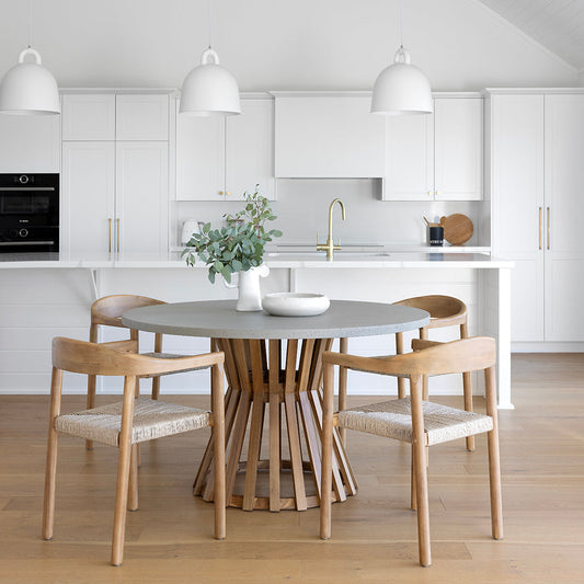 Burleigh Round Indoor Outdoor Concrete Look Dining Setting with Kotara Chairs