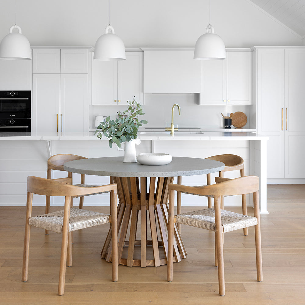 Burleigh Round Indoor Outdoor Concrete Look Dining Setting with Kotara Chairs