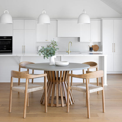 Burleigh Round Indoor Outdoor Concrete Look Dining Setting with Kotara Chairs