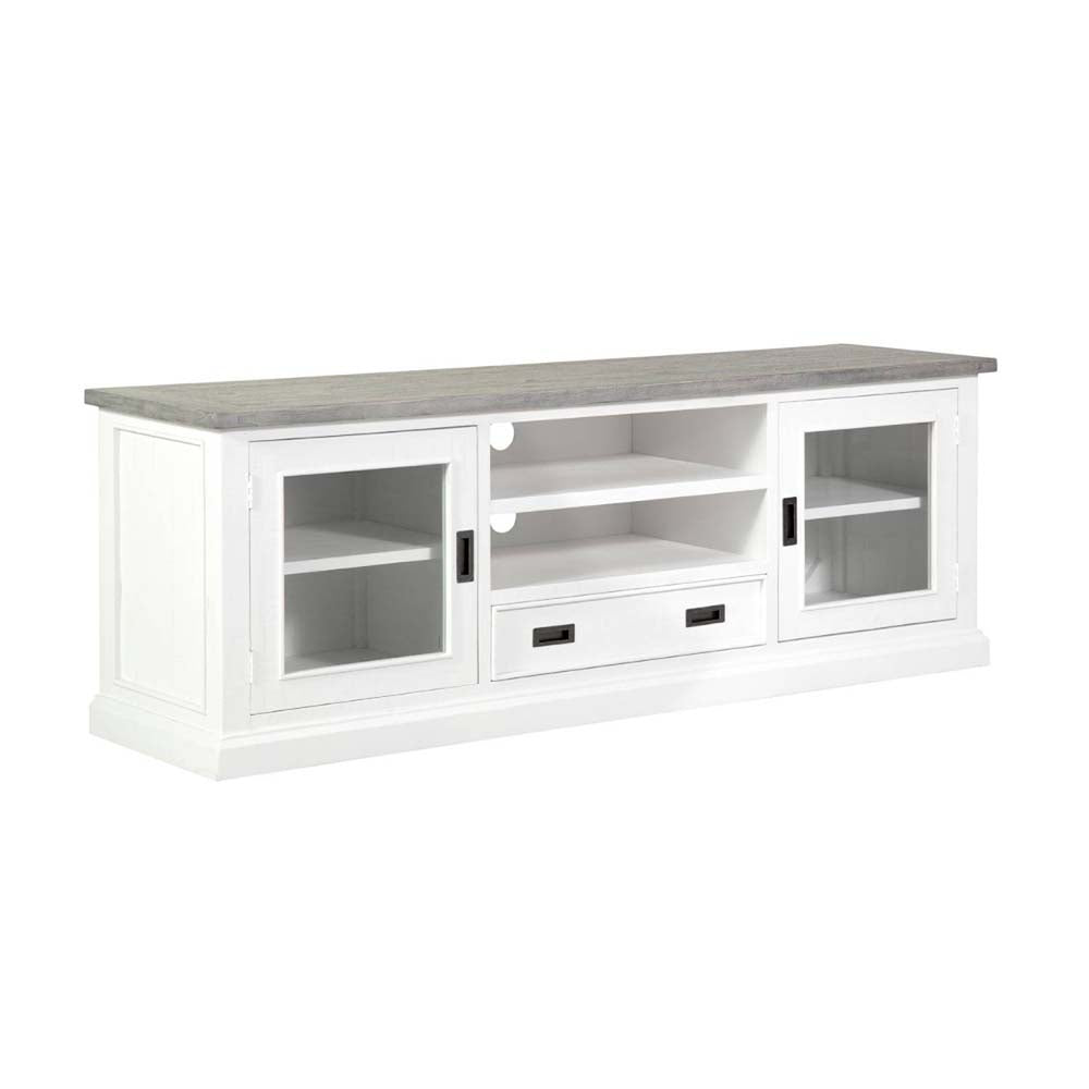 Ashton Entertainment TV Unit in Brushed White with Grey Timber Top
