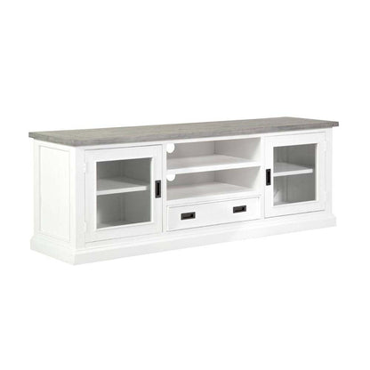 Ashton Entertainment TV Unit in Brushed White with Grey Timber Top