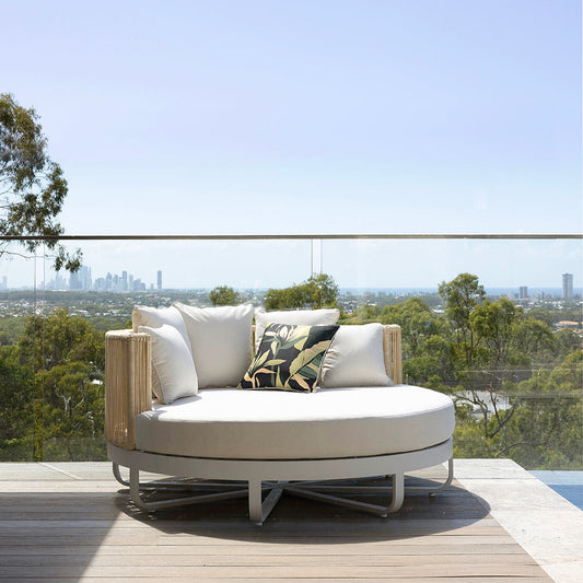 Cannes Outdoor Round Aluminium and Rope Daybed Sun Lounge