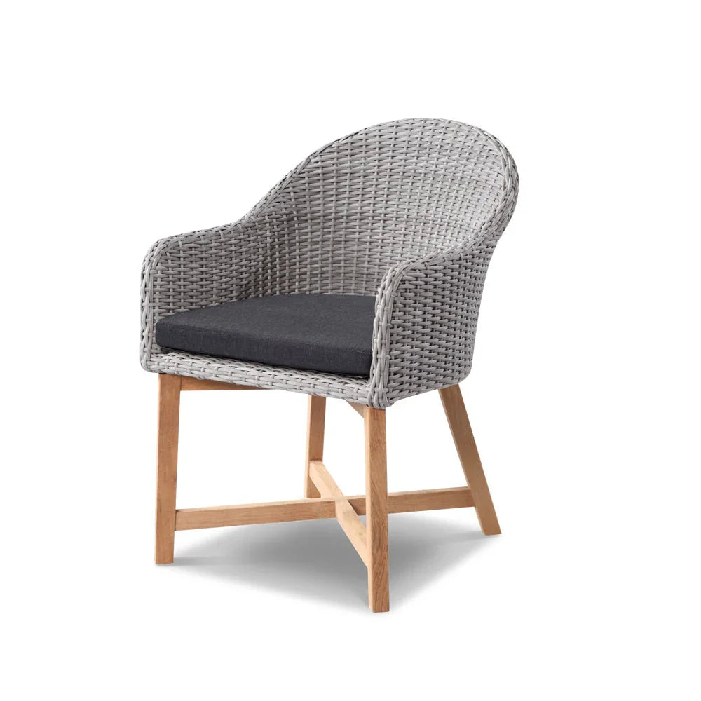 Coastal Outdoor Wicker Dining Chair with Teak Timber Legs