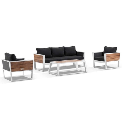 Corfu 3+1+1 Aluminium & Teak Lounge with Coffee Table & Side Table with Sunbrella® cushions
