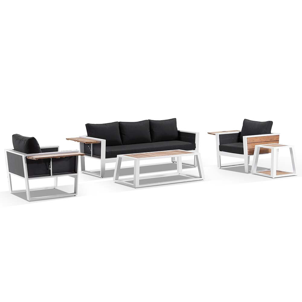Corfu 3+1+1 Aluminium & Teak Lounge with Coffee Table & Side Table with Sunbrella® cushions