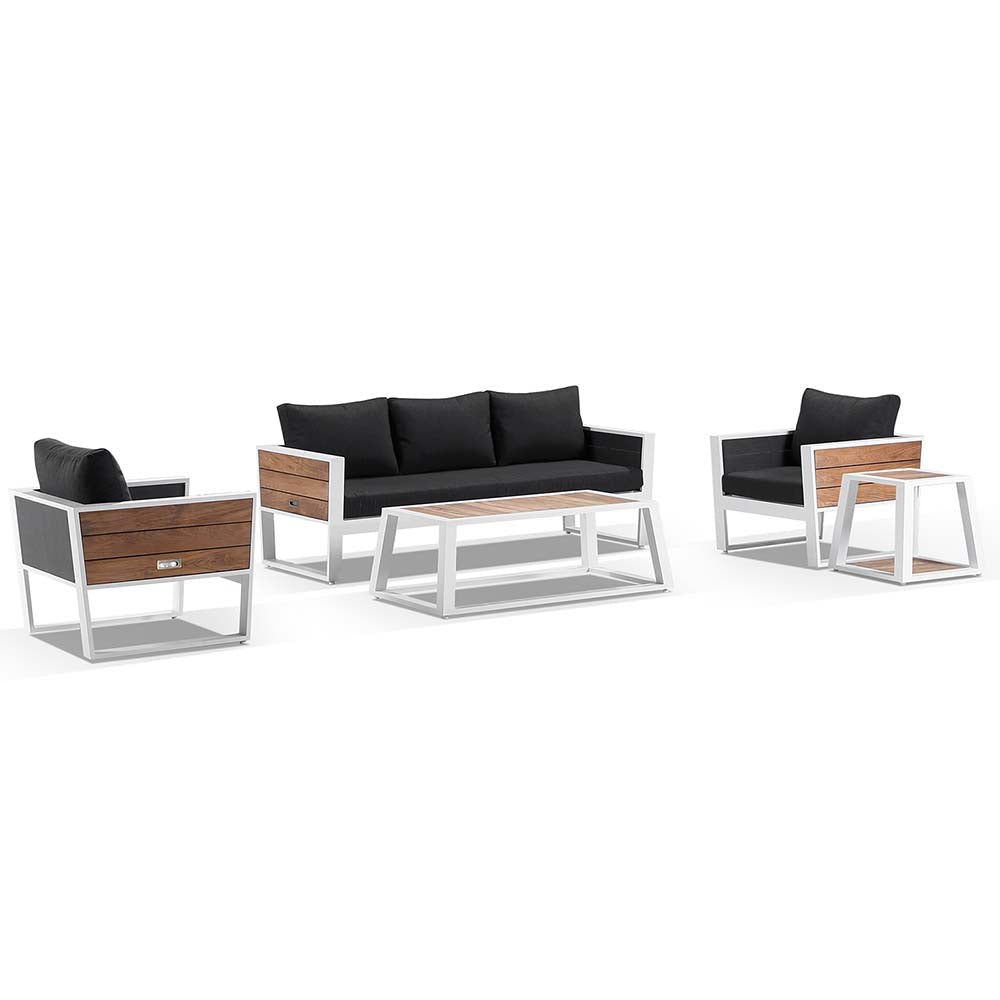 Corfu 3+1+1 Aluminium & Teak Lounge with Coffee Table & Side Table with Sunbrella® cushions