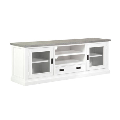 Ashton Entertainment TV Unit in Brushed White with Grey Timber Top