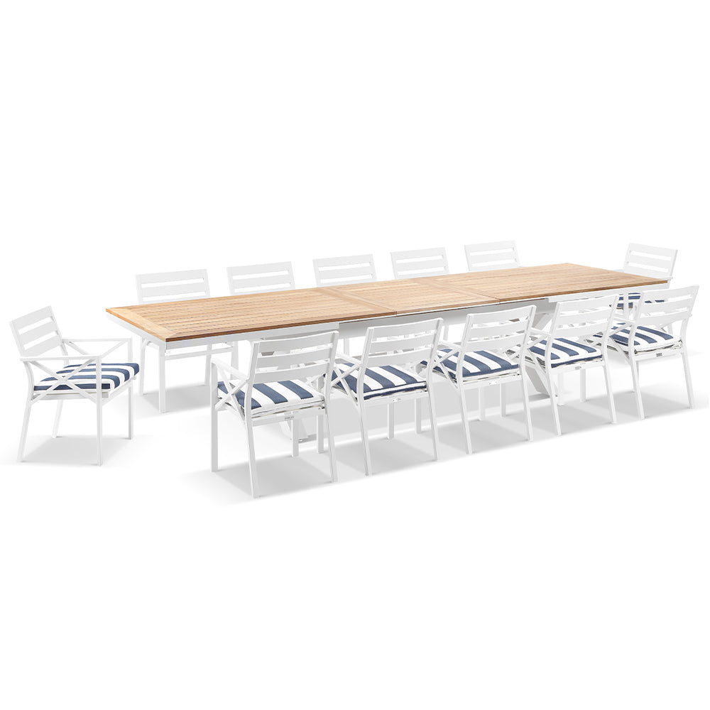Austin Outdoor 3m - 3.8m Extension Teak and Aluminium Table with 12 Kansas Dining Chairs