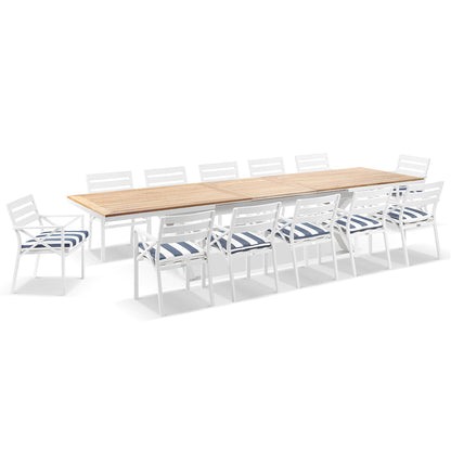 Austin Outdoor 3m - 3.8m Extension Teak and Aluminium Table with 12 Kansas Dining Chairs