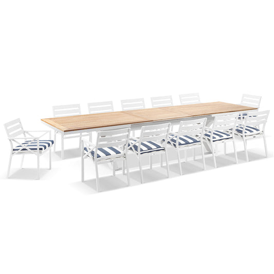 Austin Outdoor 3m - 3.8m Extension Teak and Aluminium Table with 12 Kansas Dining Chairs