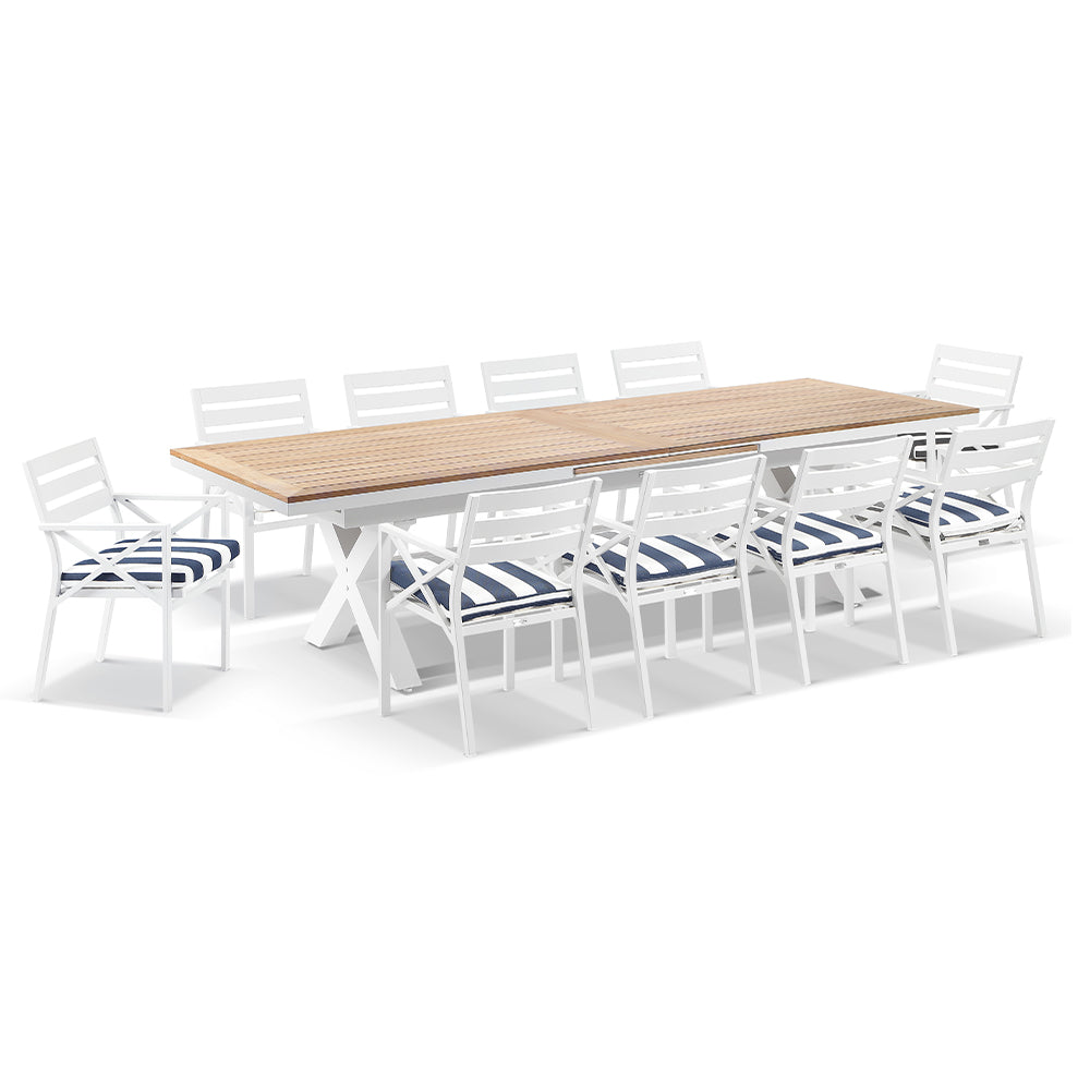 Austin Outdoor 3m - 3.8m Extension Teak and Aluminium Table with 12 Kansas Dining Chairs