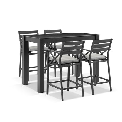 Hugo Outdoor Ceramic 1.5m Rectangle Aluminium Bar Table with 4x Kansas Bar Stools