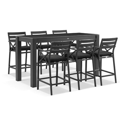 Hugo Outdoor Ceramic 2m Rectangle Aluminium Bar Table with 6x Kansas Bar Stools