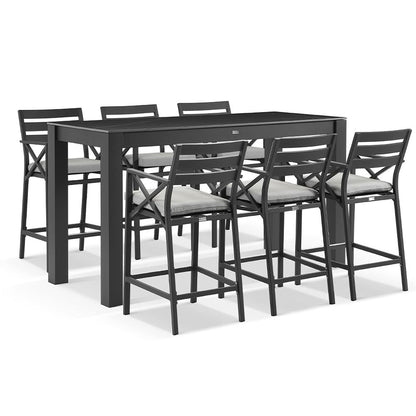 Hugo Outdoor Ceramic 2m Rectangle Aluminium Bar Table with 6x Kansas Bar Stools