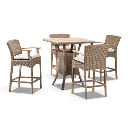 Sahara Teak Top 4 Seater Bar Setting in Half Round Wicker with Wanika Stools