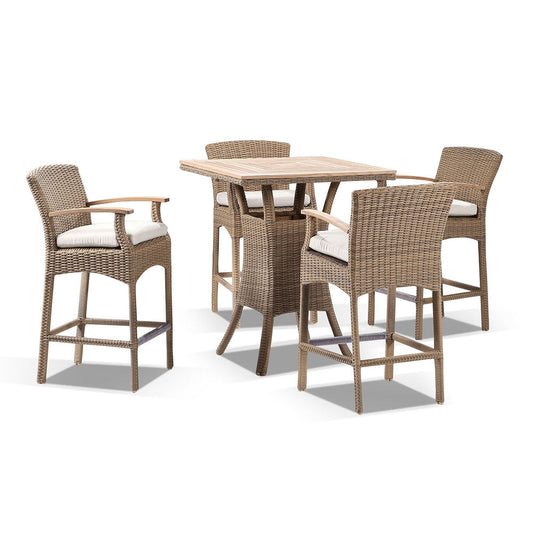 Sahara Teak Top 4 Seater Bar Setting in Half Round Wicker with Wanika Stools