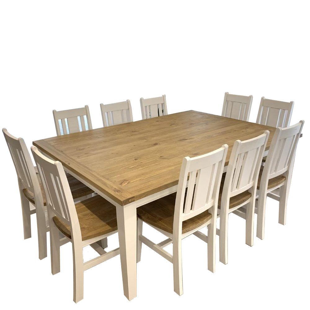 Leura Belle Large Rustic 10 Seater Dining Table and Chairs Setting