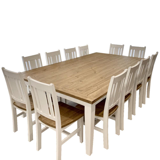 Leura Belle Large Rustic 12 Seater Dining Table and Chairs Setting