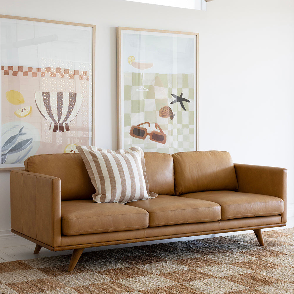 Manly Italian Leather Couch Indoor 3 Seater Tan Lounge Sofa