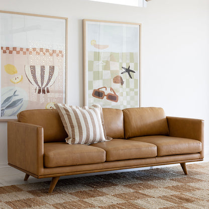 Manly Italian Leather Couch Indoor 3 Seater Tan Lounge Sofa