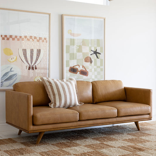 Manly Italian Leather Couch Indoor 3 Seater Tan Lounge Sofa