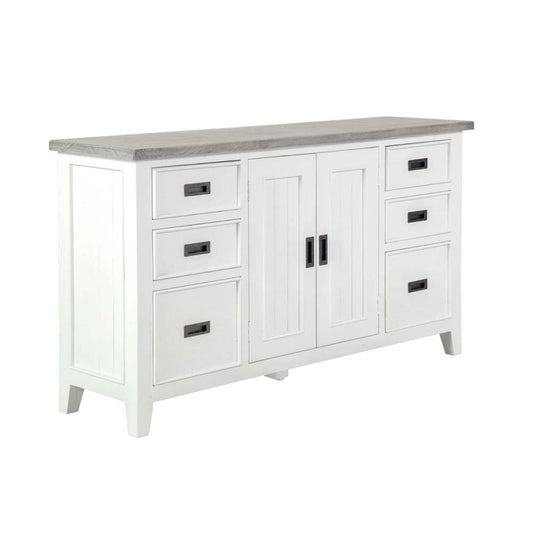Ashton Buffet Sideboard in Brushed White with Grey Timber Top