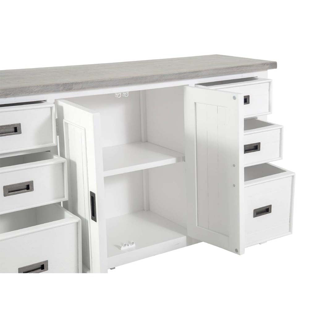 Ashton Buffet Sideboard in Brushed White with Grey Timber Top